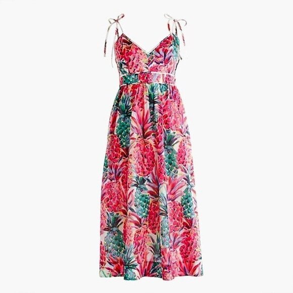 J.CREW Ratti Multicolor Painted Pineapple Summer Spaghetti Strap Midi Dress - Picture 3 of 16